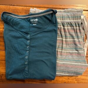 Lane Bryant Teal, White, & Pink Striped Pajama Pants & Lee Teal 3/4 Sleeve Top